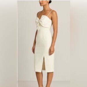 NEW Lulus Small Ivory Bow Detail Fitted Bodice Side Slit Formal Dress